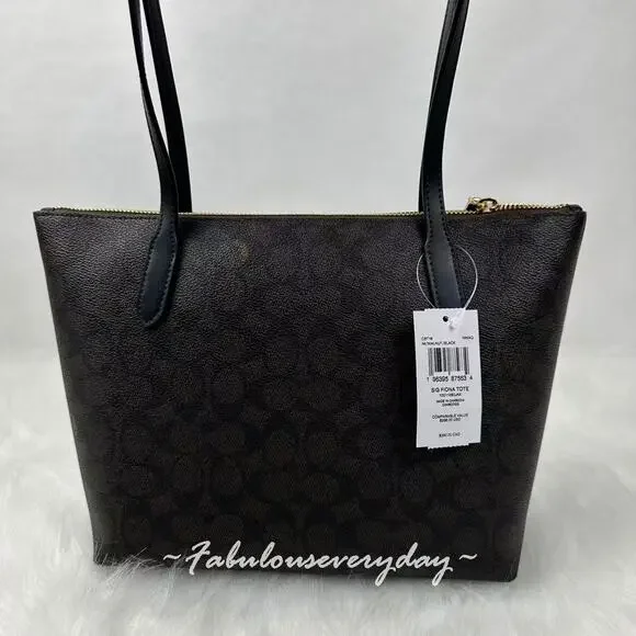 Coach Fiona Zip Tote Bag In Signature Canvas/Gold/Walnut/Black CBT18 NWT - Picture 4 of 8